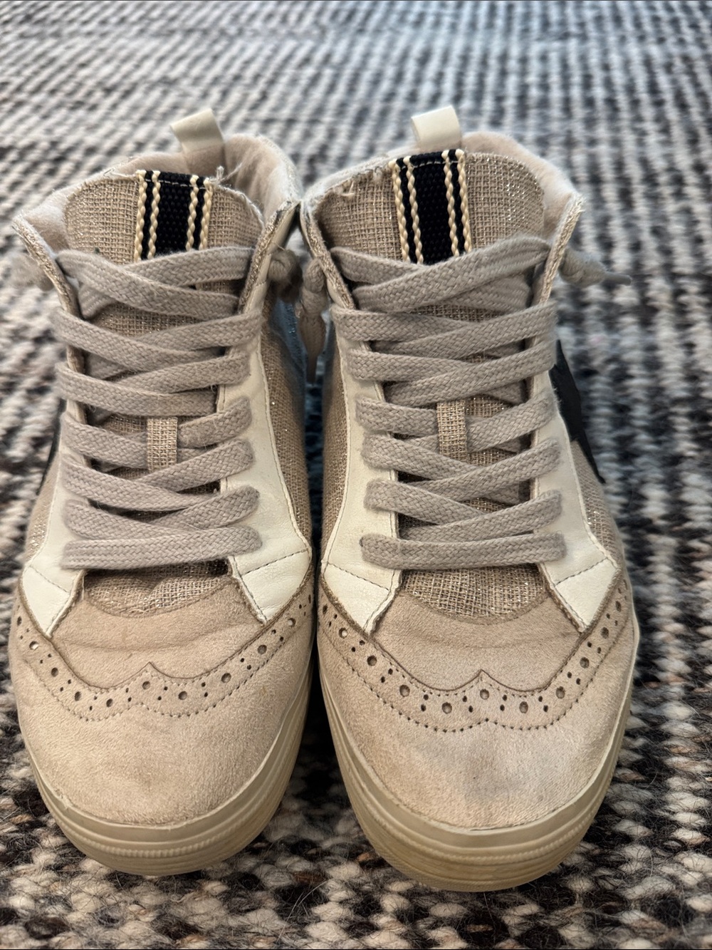 ShuShop Beige and Black Star High-Top Athletic Sneakers - Picture 2 of 6